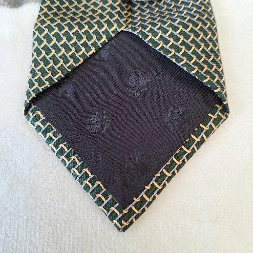 Brooks Brothers 346‎ Green Gold Geometric Tie Preppy Dapper Silk Wedding USA New